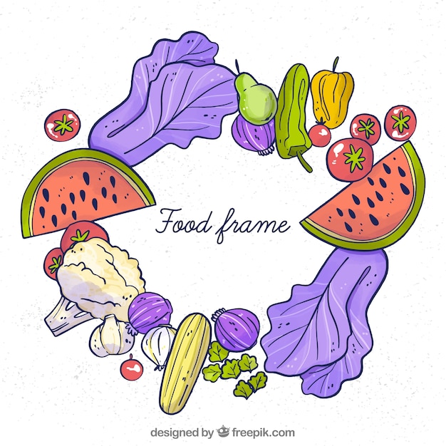 Food frame with fruits and vegetables