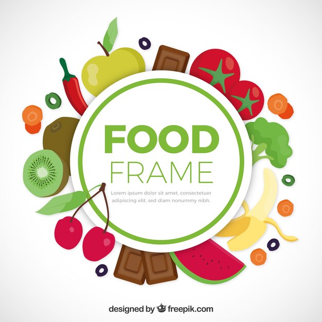 Food frame with vegetables and fruits