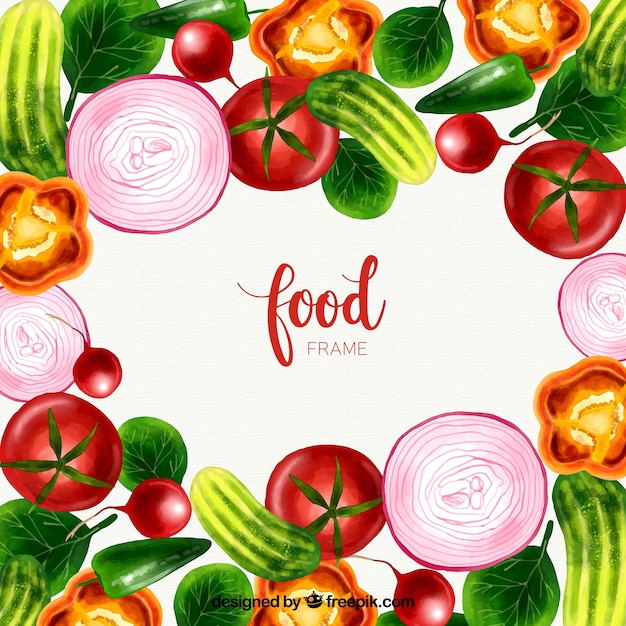 Free vector food frame with vegetables in watercolor style