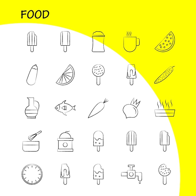 Free vector food hand drawn icons set for infographics mobile uxui kit and print design include prawns food sea food meal dish food kitchen collection modern infographic logo and pictogram vector