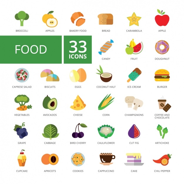 Бесплатное векторное изображение Коллекция иконок food