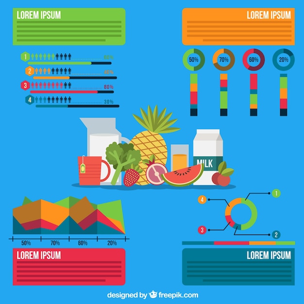 무료 벡터 파란색 배경에 음식 infographic