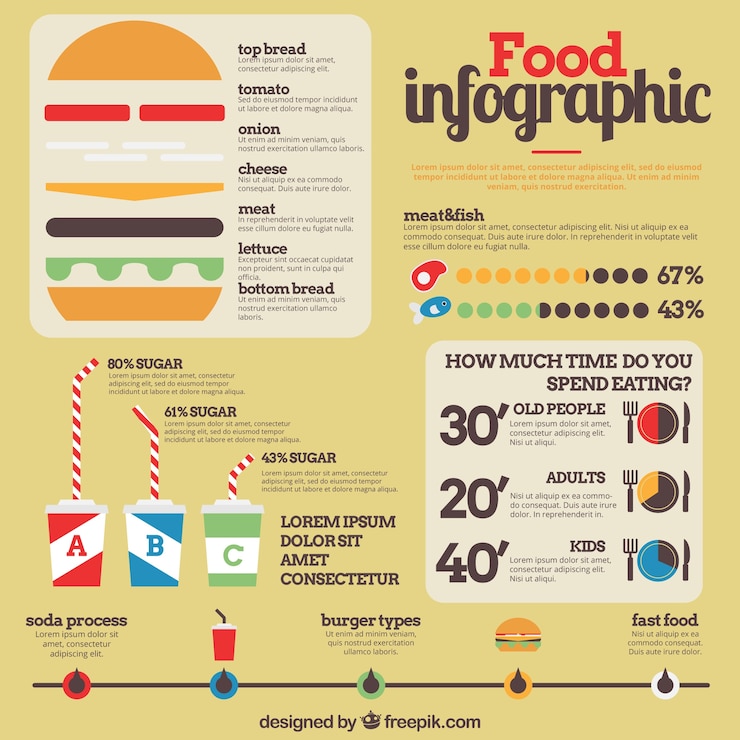 Free Vector food infographic template with burger and some graphs