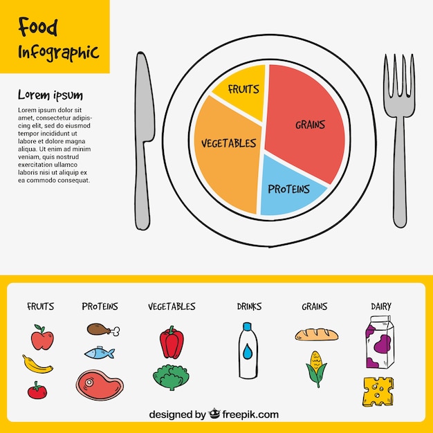 異なる装飾的な要素を持つ食品インフォグラフィック