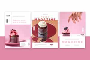 Free vector food magazine cover collection with photo