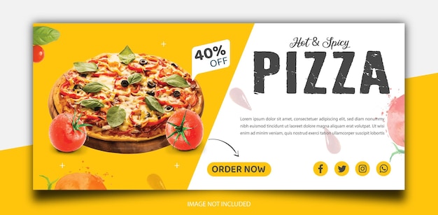 Food menu and delicious pizza promotion social media cover or banner template