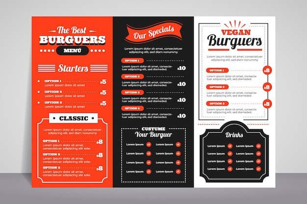Free vector food menu for digital use illustrated