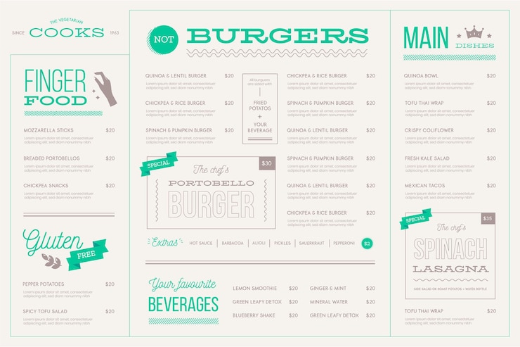 Free Vector food menu for digital use template