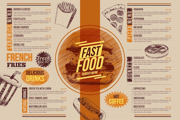 Free vector food menu template for digital use illustrated