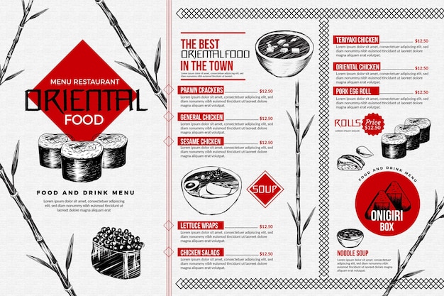 Free vector food menu template for digital use with illustrations