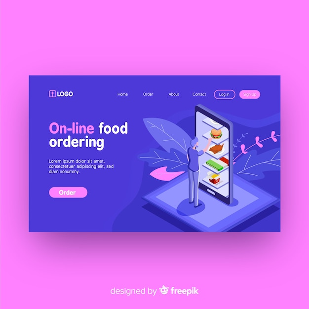 Vettore gratuito pagina di destinazione per l'ordine di cibo