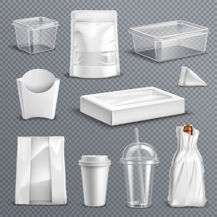 Free Vector food packaging realistic transparent set