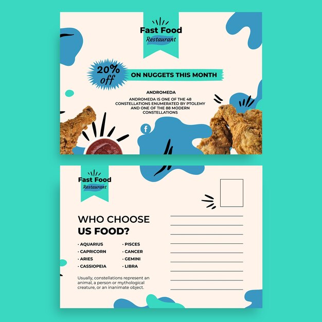 Food restaurant postcard template