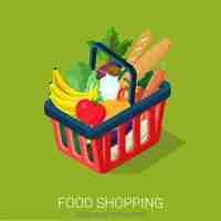 Free vector food shopping concept. shopping cart full of food isometric .