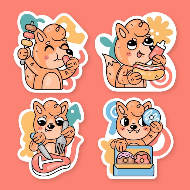 Food stickers collection with fred the fox