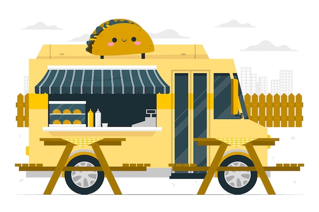 Бесплатное векторное изображение Иллюстрация концепции грузовика с едой