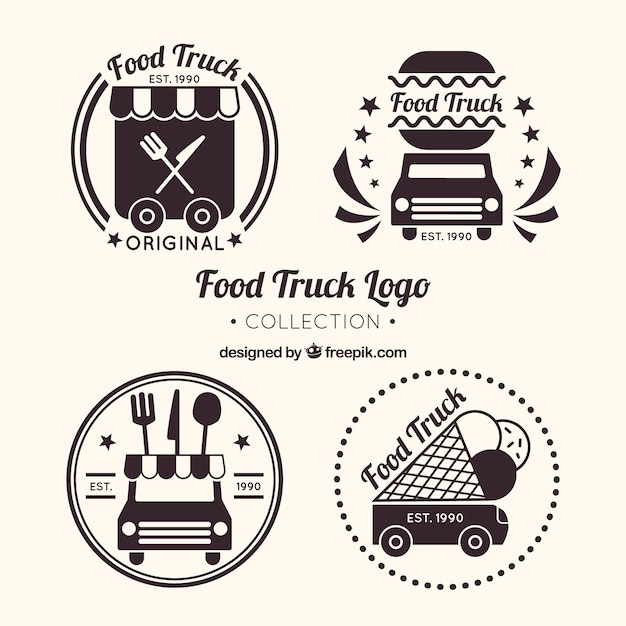 Free vector food truck logo collection with classic style