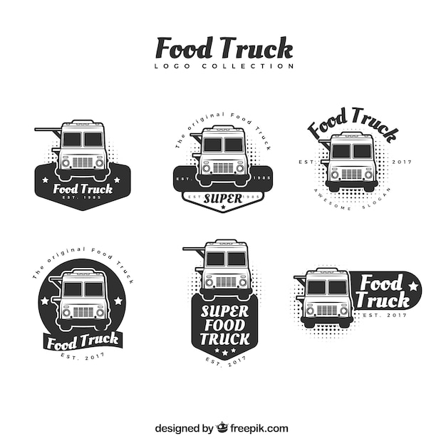 Vettore gratuito collezione di logo camion alimentari con stile professionale