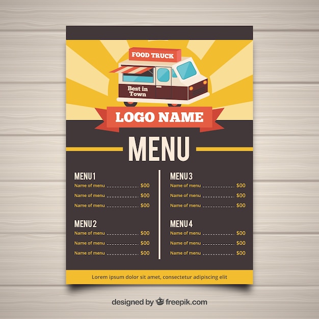 Free vector food truck menu template