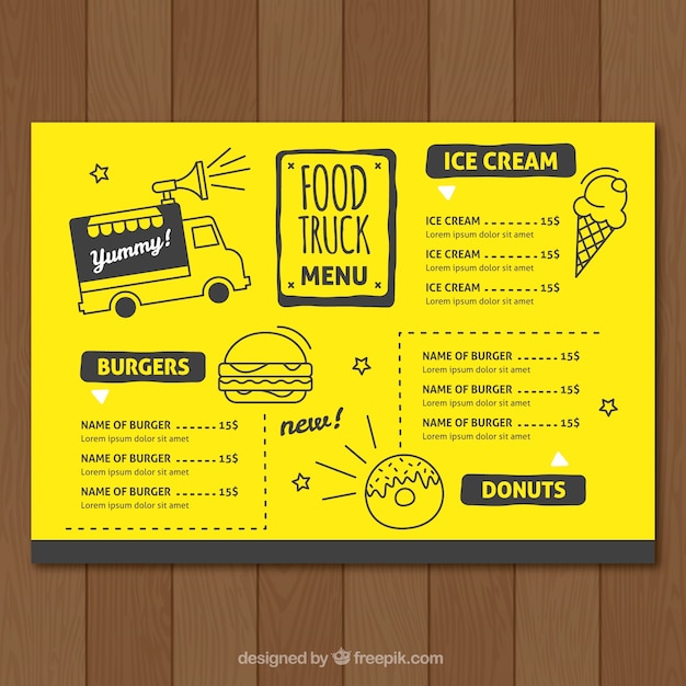 Free vector food truck menu template