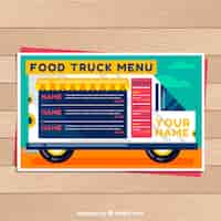 Free vector food truck menu on the van