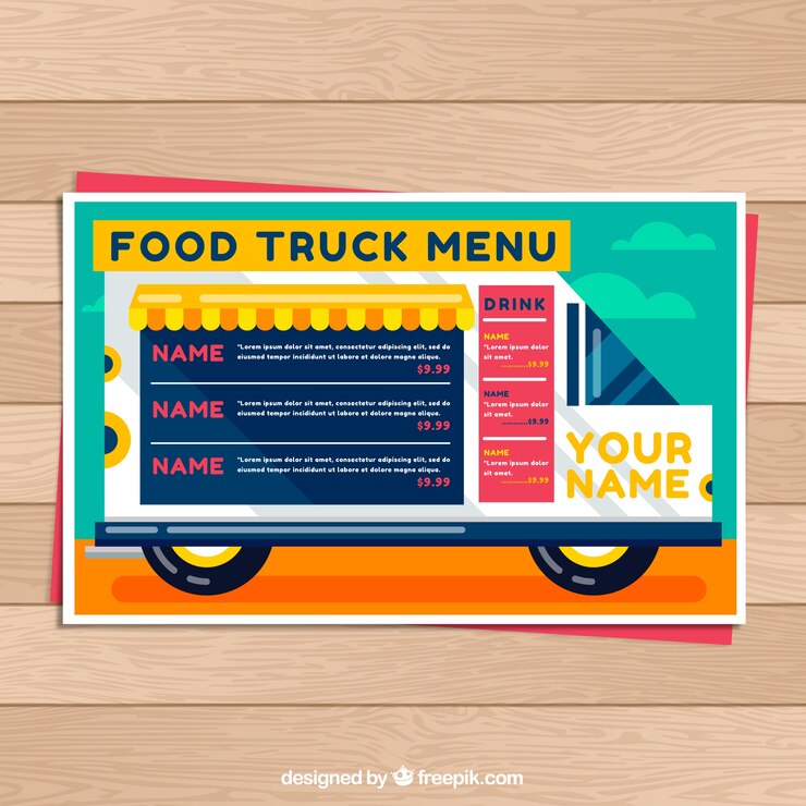 Free Vector food truck menu on the van