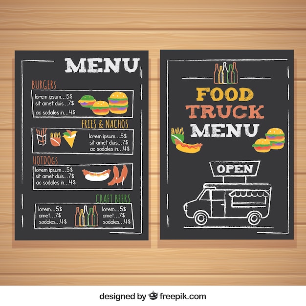 Free vector food truck menu with burgers and hot dogs