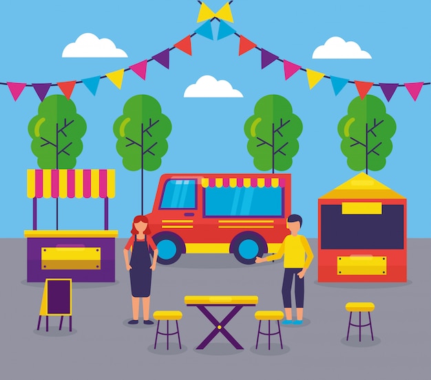 Free vector food trucks festival flat design