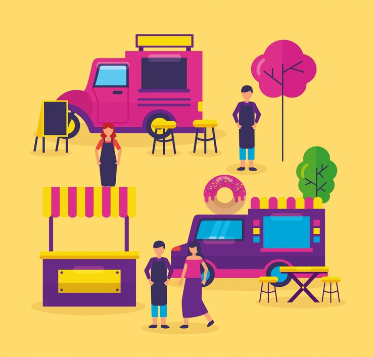 Free Vector food trucks festival flat design