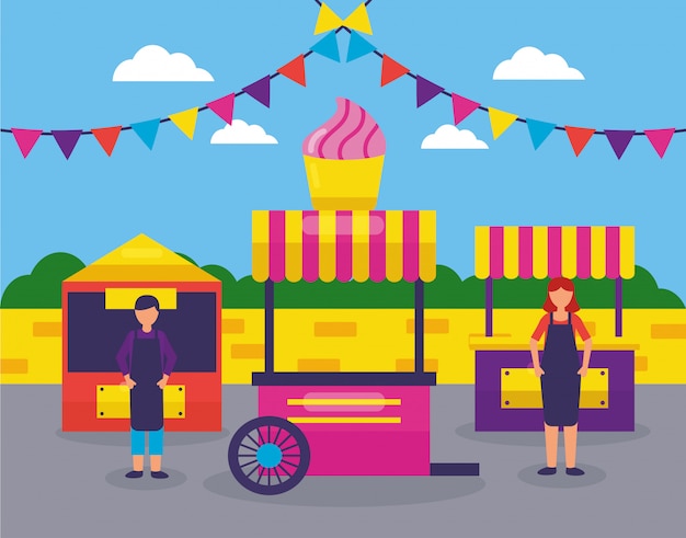 Food trucks festival flat design