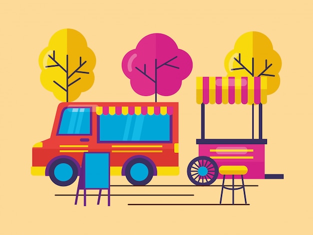 Food trucks in flat style