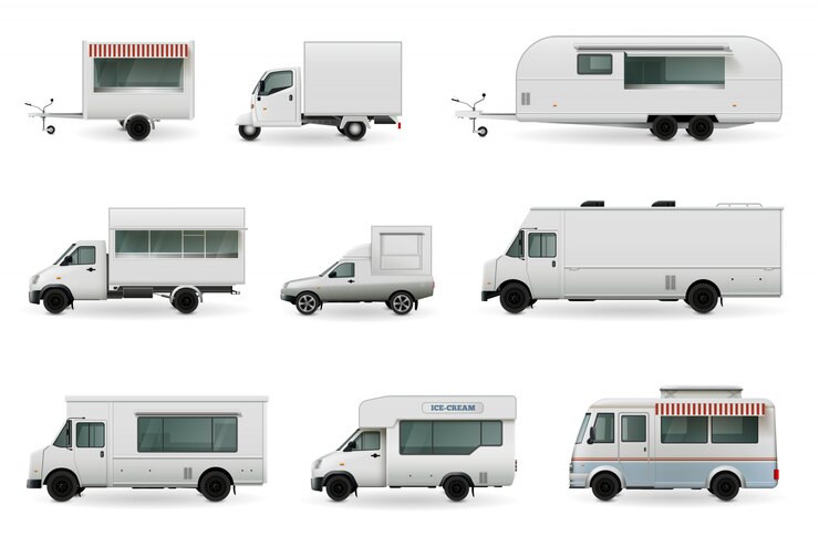 Бесплатный Вектор food trucks realistic set