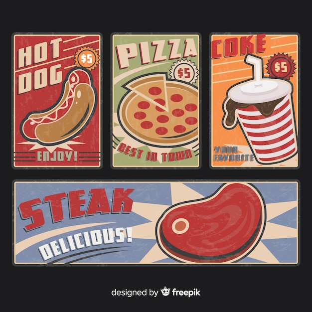 Free vector food vintage card collection