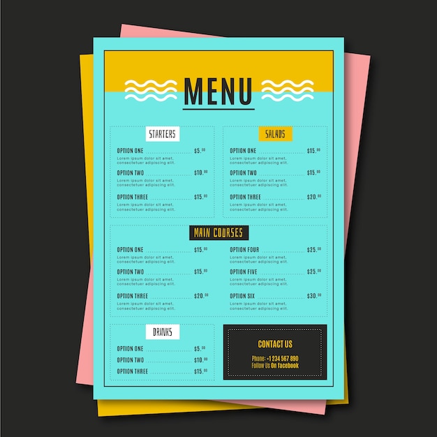 Free vector foodstuff minimalist restaurant menu template