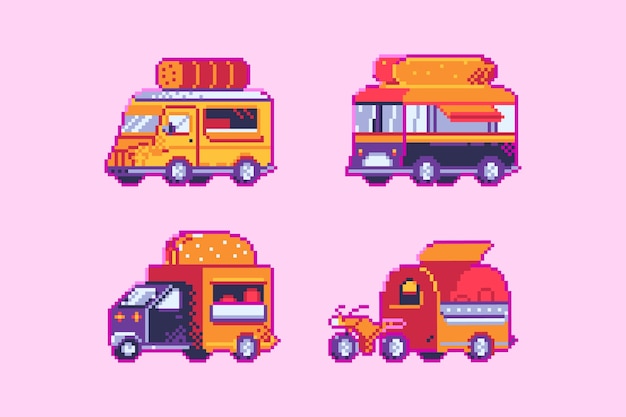 Foodtruck icons in pixel art