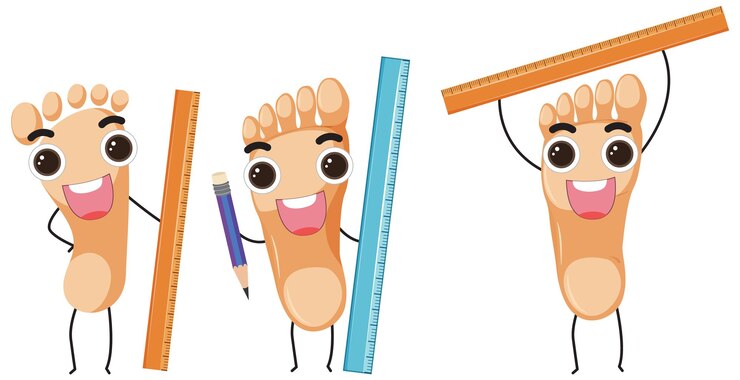 Free Vector foot with smiley face expression and ruler