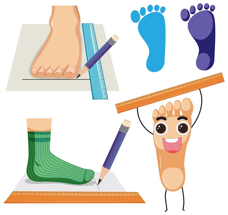Free Vector foot with smiley face expression and ruler