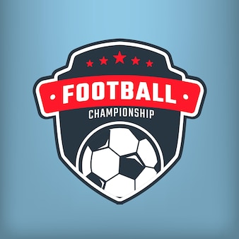 青の背景にサッカーとリーグチャンピオンシップのロゴ