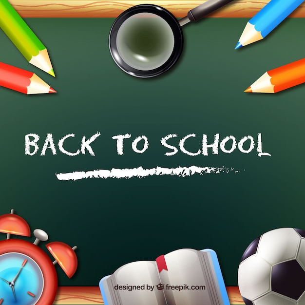 Free vector football ball and school material with blackboard