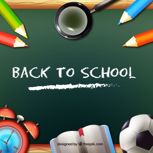 Football ball and school material with blackboard