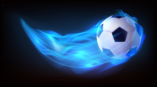 Football balls flying in fire background