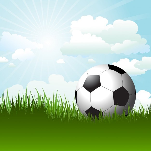 Free vector football in grass against a sunny sky