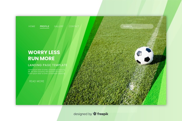 Free vector football landing page with photo