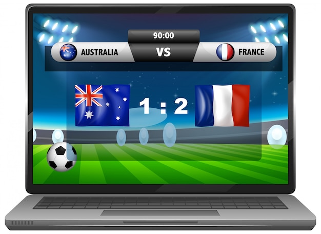 Free vector football match news on laptop screen isolated