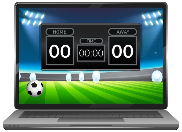 Football match score news on laptop screen isolated