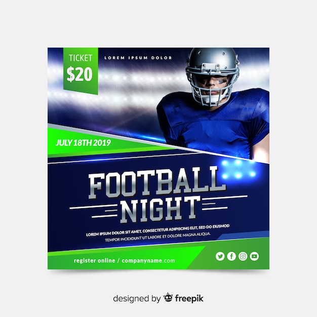 Бесплатное векторное изображение Футбольный баннер ночного спорта