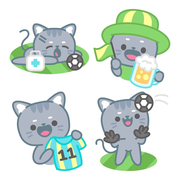 Free vector football stickers collection with tomomi the cat