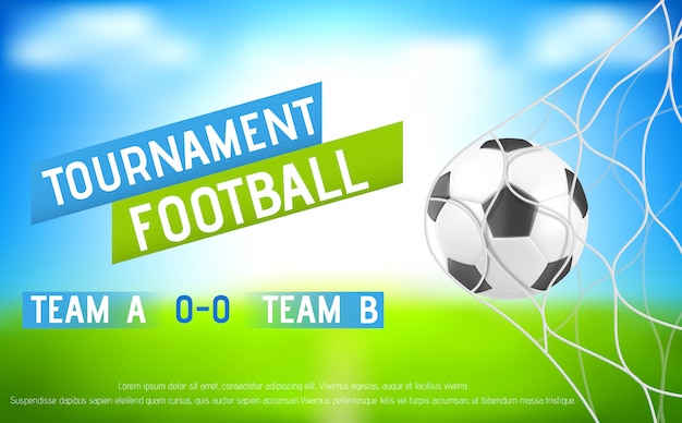 Football tournament banner with ball in goal net – Free vector download