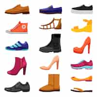 Vettore gratuito set di icone colorate di calzature