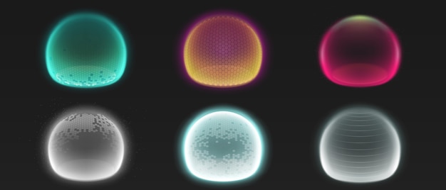 Force shield bubbles, energy glowing spheres or defense dome fields